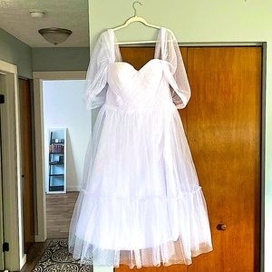 Tulle Corset Dotted Wedding/Elopement Dress Off-Shoulder A-Line Gown | White 18W